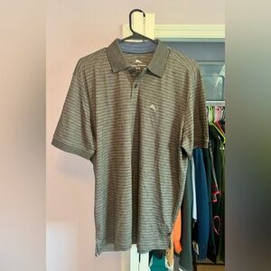 Tommy Bahamas Men’s Medium Gray Striped Short Sleeve Polo Shirt. NWT
